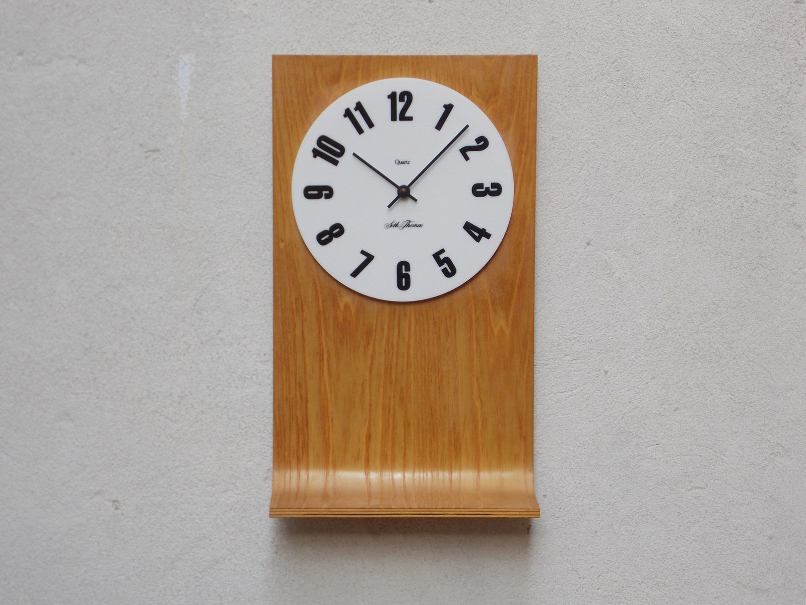 I Like Mike's Mid Century Modern Wall Clocks Lawrence Peabody Bent Oak Wall Clock by Seth Thomas, Quartz, White Lucite Face