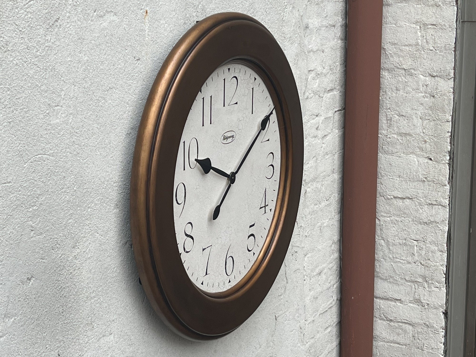 I Like Mike's Mid Century Modern Wall Clocks Oversized Round Wall Clock, Bronze and White with Crackle Finish, 29" Diameter