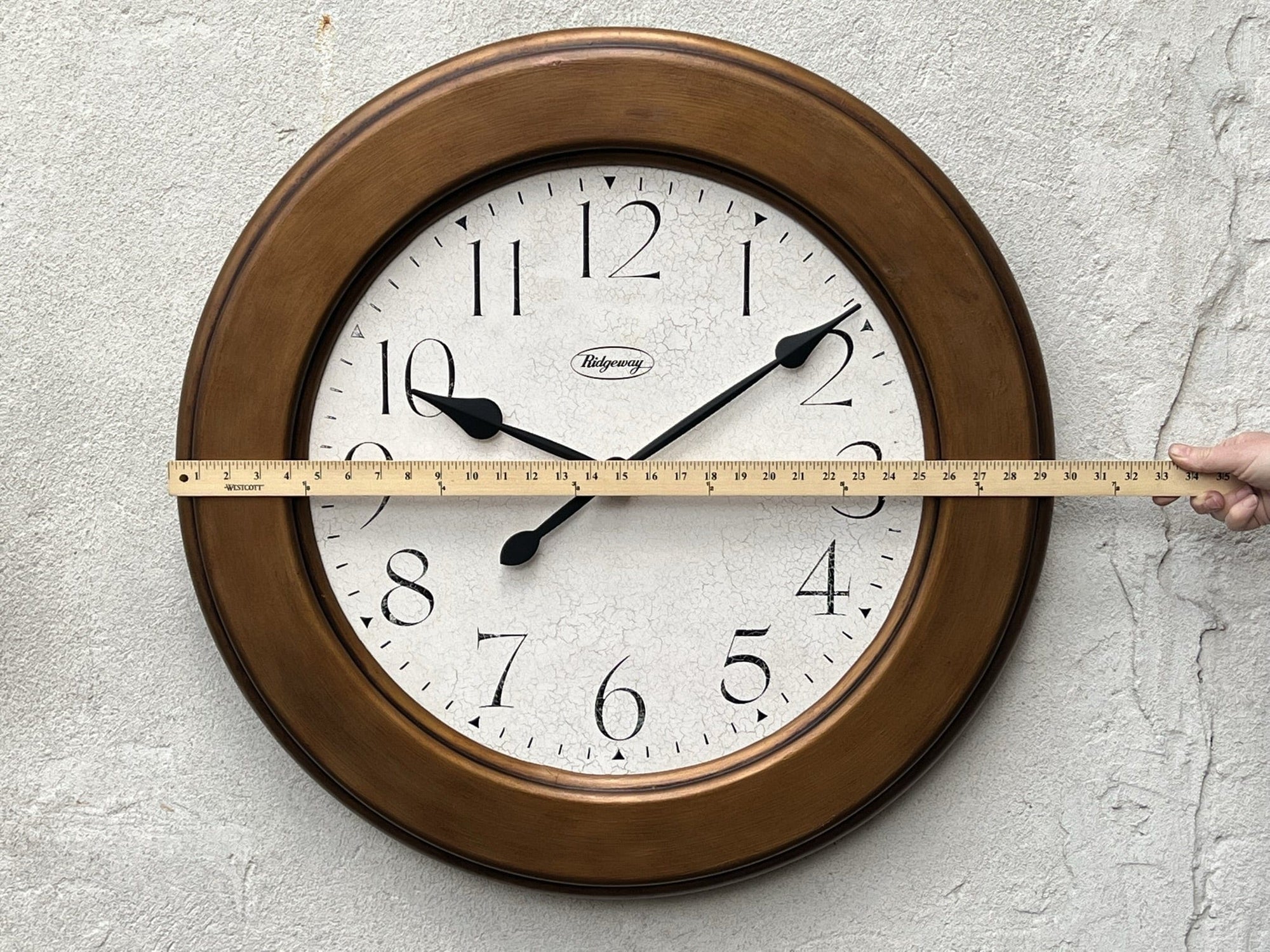 I Like Mike's Mid Century Modern Wall Clocks Oversized Round Wall Clock, Bronze and White with Crackle Finish, 29" Diameter