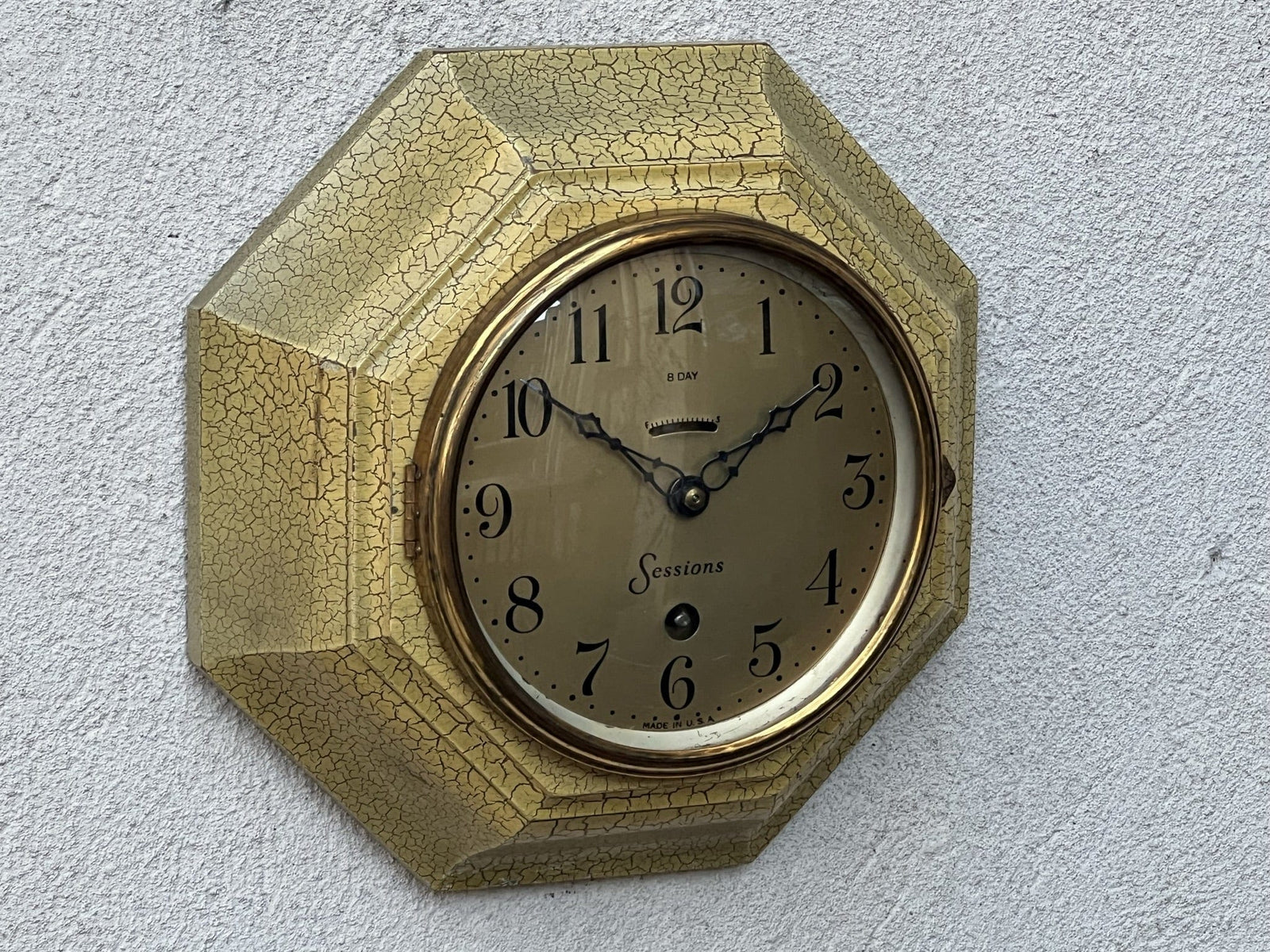 I Like Mike's Mid Century Modern Wall Clocks Sessions Key Wind 8-Day Round Octagon Gold Face Wood Wall Clock with Gold Crackle Finish