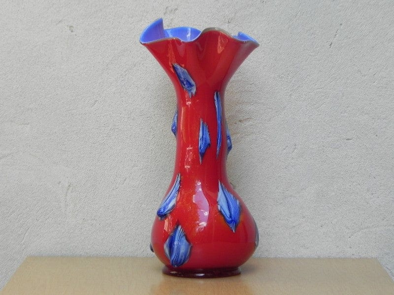 I Like Mike's Mid Century Modern Wall Decor & Art Baijan Large Art Glass Red & Blue Vase