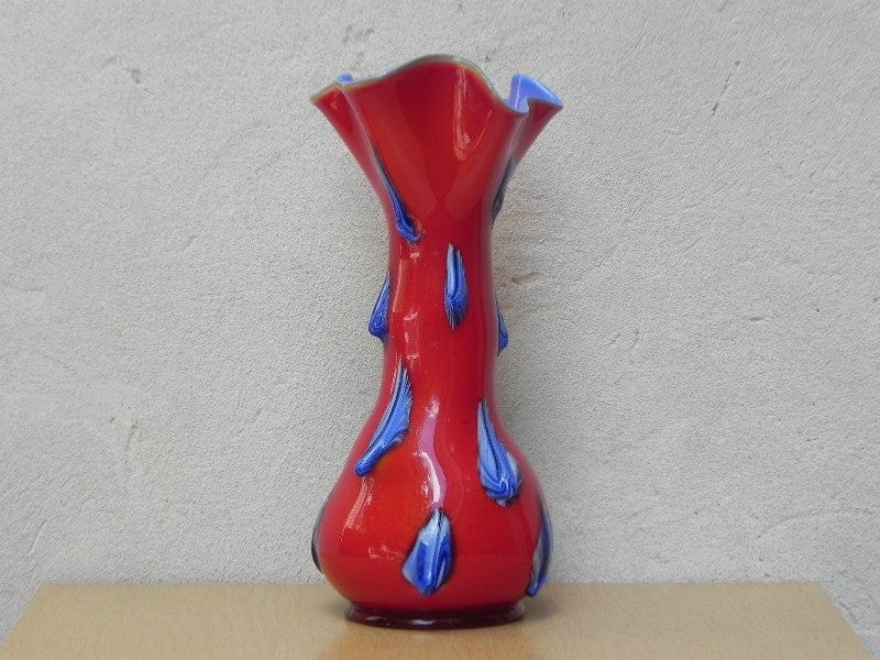 I Like Mike's Mid Century Modern Wall Decor & Art Baijan Large Art Glass Red & Blue Vase