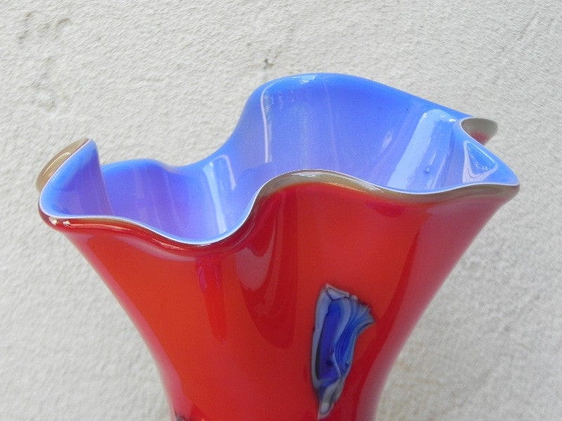 I Like Mike's Mid Century Modern Wall Decor & Art Baijan Large Art Glass Red & Blue Vase
