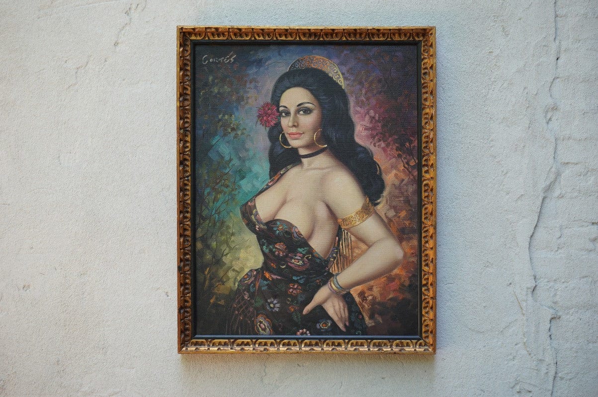 I Like Mike's Mid Century Modern Wall Decor & Art Beautiful Spanish Lady by Cortés Matas Oil on Canvas, Framed, 1940s
