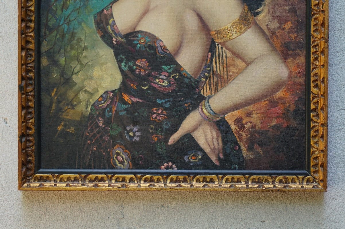I Like Mike's Mid Century Modern Wall Decor & Art Beautiful Spanish Lady by Cortés Matas Oil on Canvas, Framed, 1940s