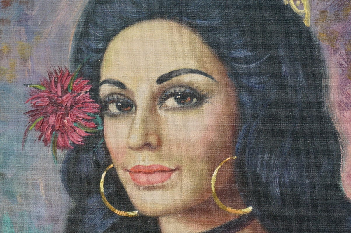 I Like Mike's Mid Century Modern Wall Decor & Art Beautiful Spanish Lady by Cortés Matas Oil on Canvas, Framed, 1940s