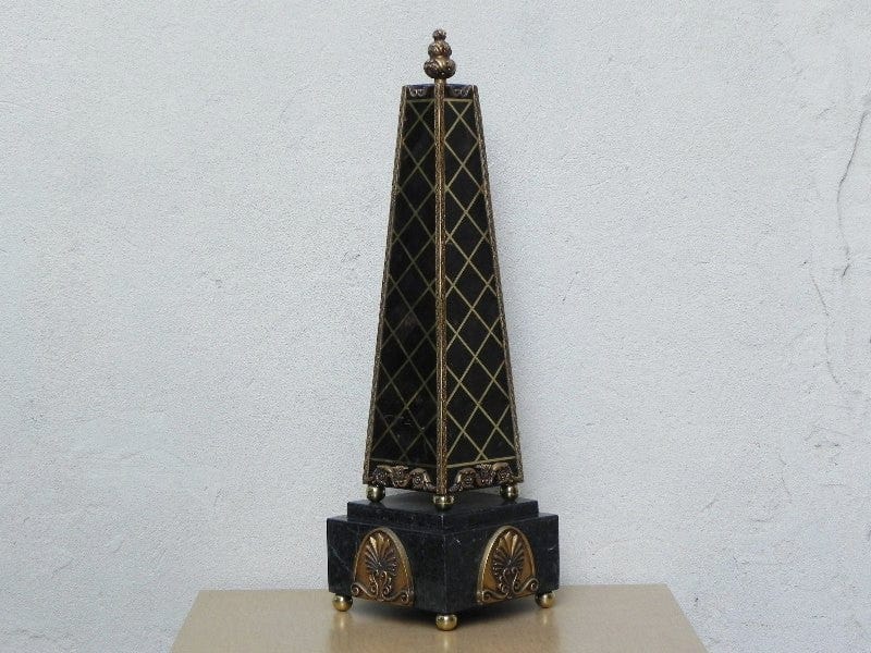 I Like Mike's Mid Century Modern Wall Decor & Art Black Brass & Faux Marble Obelisk Floor Statue