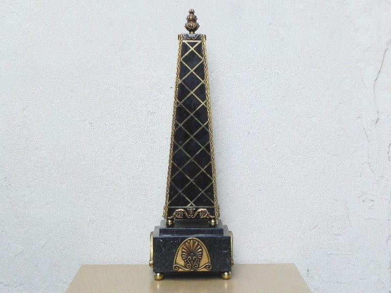 I Like Mike's Mid Century Modern Wall Decor & Art Black Brass & Faux Marble Obelisk Floor Statue