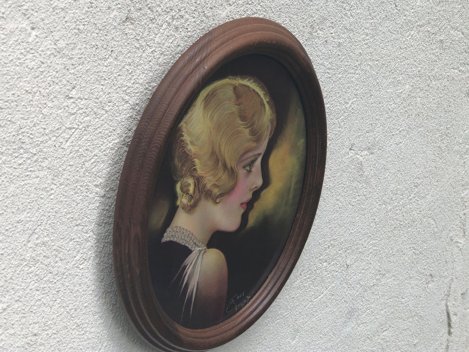I Like Mike's Mid Century Modern Wall Decor & Art Blond Flapper Girl, Oval Framed Print by Earl Christy