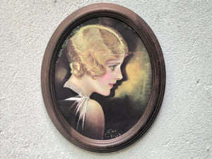 I Like Mike's Mid Century Modern Wall Decor & Art Blond Flapper Girl, Oval Framed Print by Earl Christy