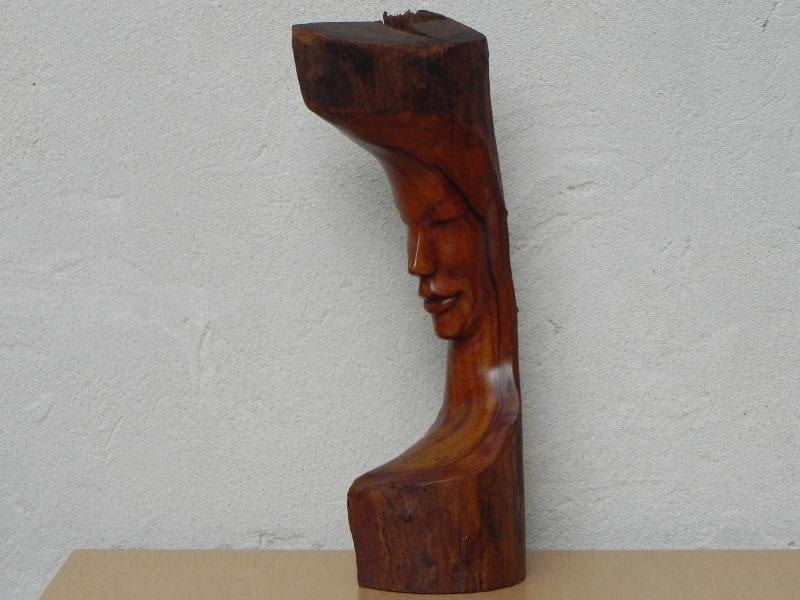 I Like Mike's Mid Century Modern Wall Decor & Art Carved Wood Bust Sculpture with Live Edge, Artisan Made, 1966