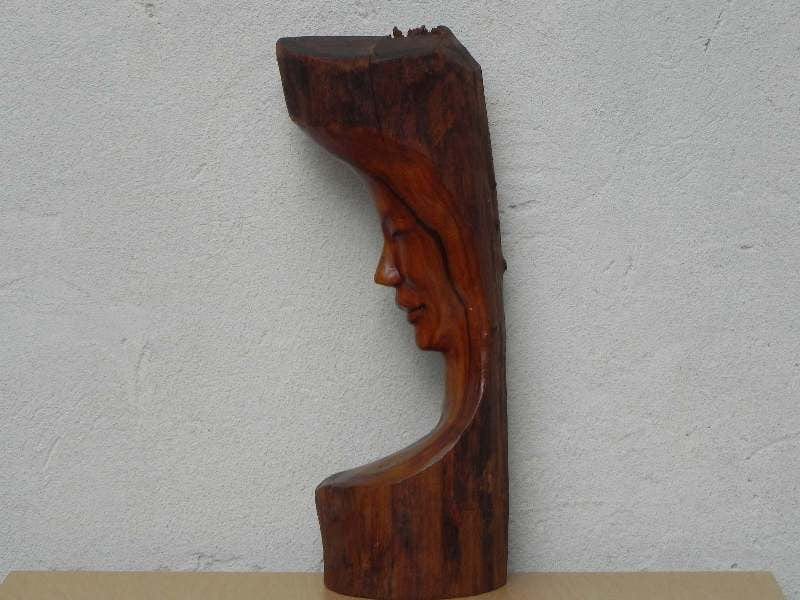 I Like Mike's Mid Century Modern Wall Decor & Art Carved Wood Bust Sculpture with Live Edge, Artisan Made, 1966