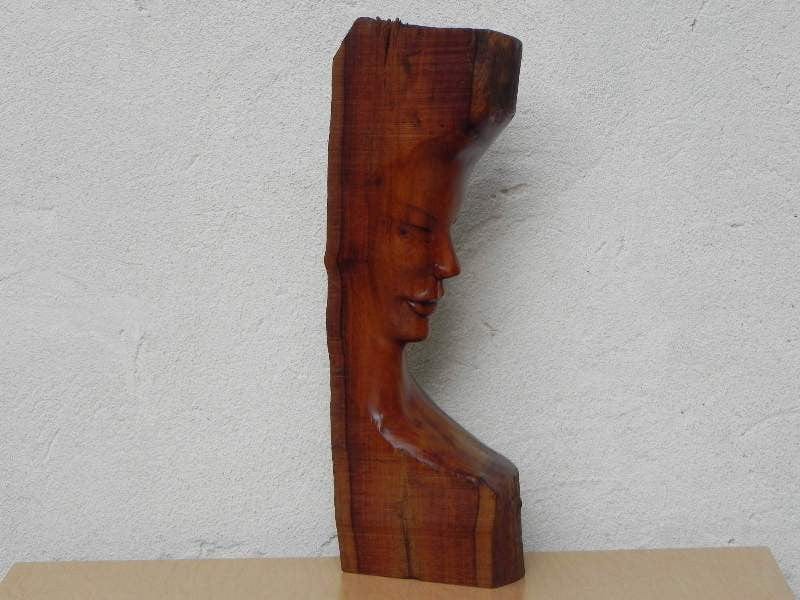 I Like Mike's Mid Century Modern Wall Decor & Art Carved Wood Bust Sculpture with Live Edge, Artisan Made, 1966