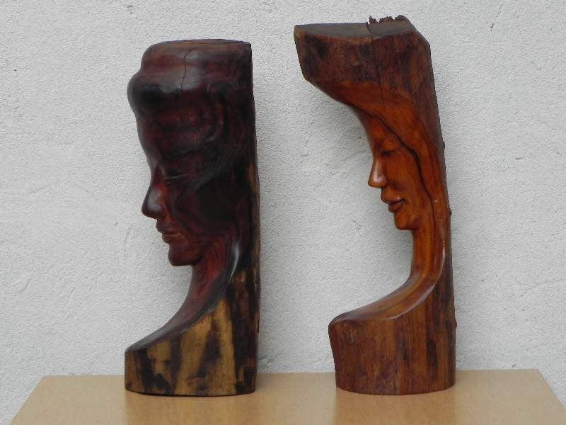 I Like Mike's Mid Century Modern Wall Decor & Art Carved Wood Bust Sculpture with Live Edge, Artisan Made, 1966