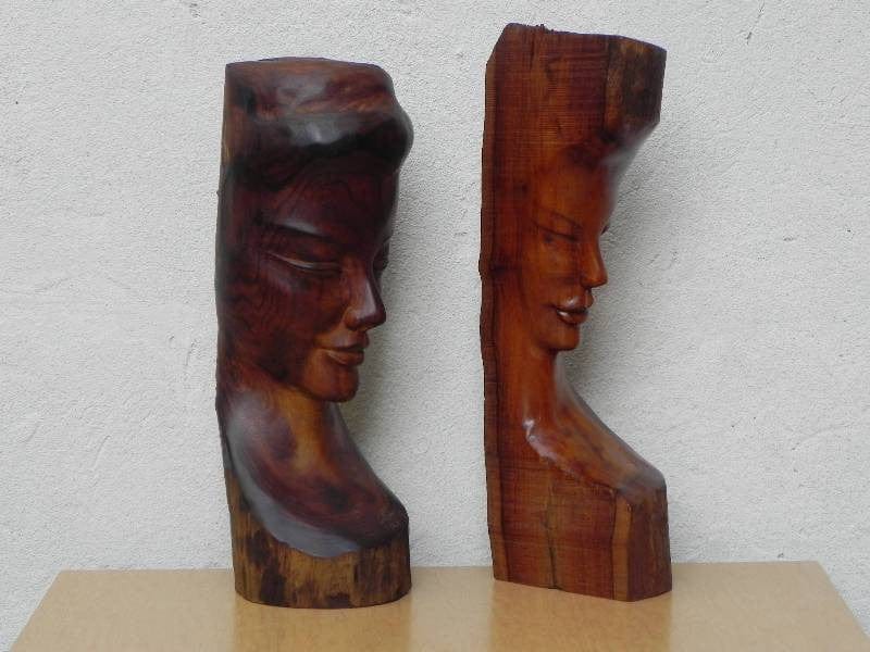I Like Mike's Mid Century Modern Wall Decor & Art Carved Wood Bust Sculpture with Live Edge, Artisan Made, 1966