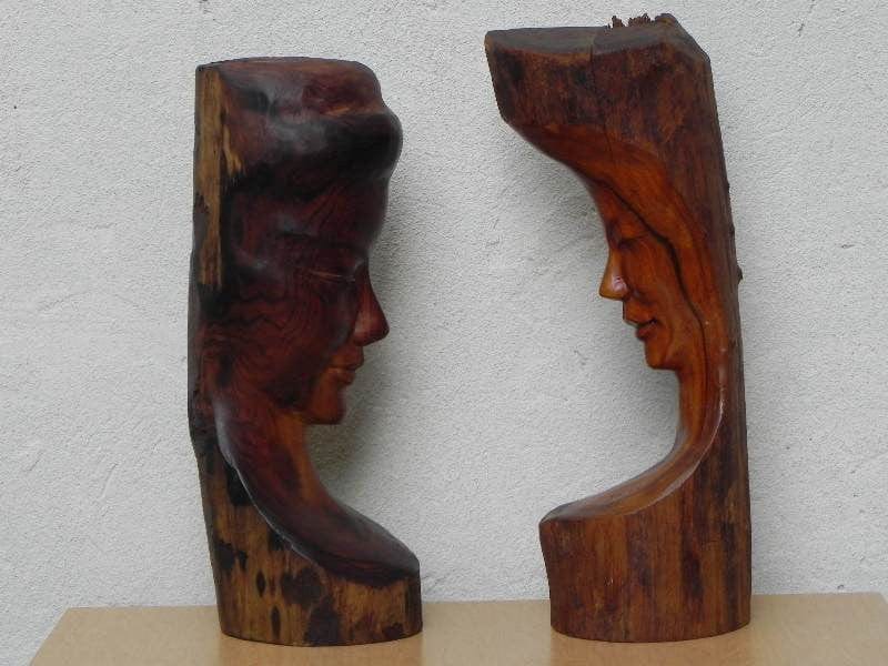 I Like Mike's Mid Century Modern Wall Decor & Art Carved Wood Bust Sculpture with Live Edge, Artisan Made, 1966