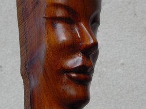 I Like Mike's Mid Century Modern Wall Decor & Art Carved Wood Bust Sculpture with Live Edge, Artisan Made, 1966