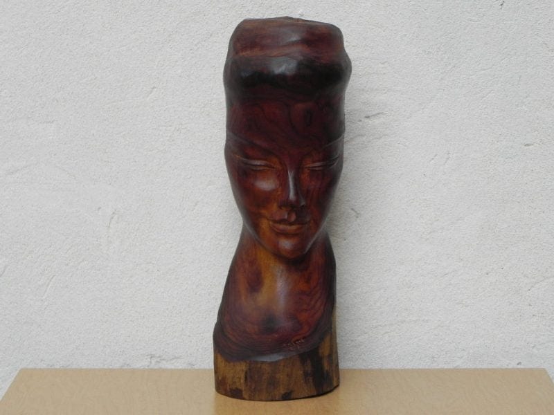 I Like Mike's Mid Century Modern Wall Decor & Art Carved Wood Female Bust Sculpture with Live Edge, Artisan Made, 1962