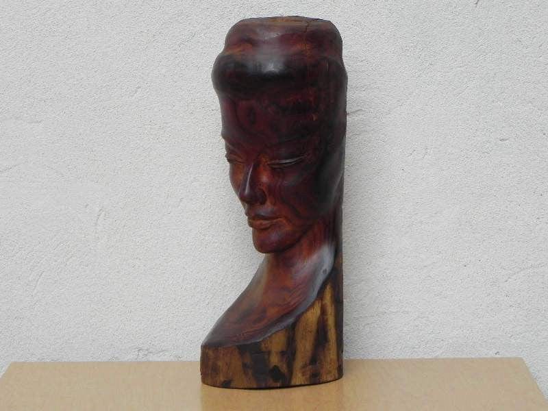 I Like Mike's Mid Century Modern Wall Decor & Art Carved Wood Female Bust Sculpture with Live Edge, Artisan Made, 1962