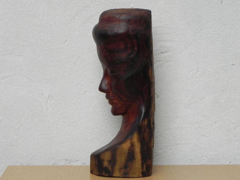 I Like Mike's Mid Century Modern Wall Decor & Art Carved Wood Female Bust Sculpture with Live Edge, Artisan Made, 1962