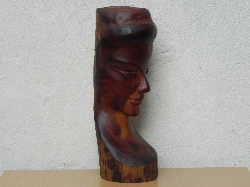 I Like Mike's Mid Century Modern Wall Decor & Art Carved Wood Female Bust Sculpture with Live Edge, Artisan Made, 1962