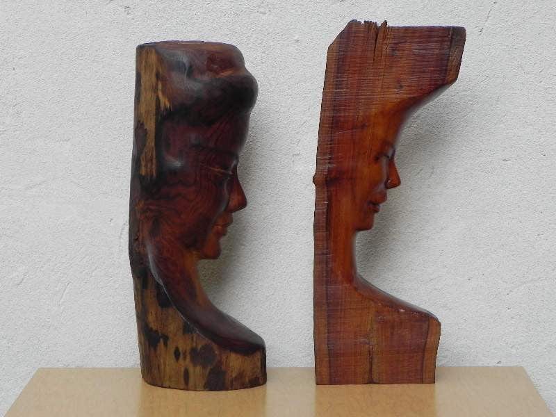 I Like Mike's Mid Century Modern Wall Decor & Art Carved Wood Female Bust Sculpture with Live Edge, Artisan Made, 1962