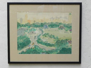 I Like Mike's Mid Century Modern Wall Decor & Art Central Park in  Greens, Large Watercolor Wall Hanging, Signed Halpert