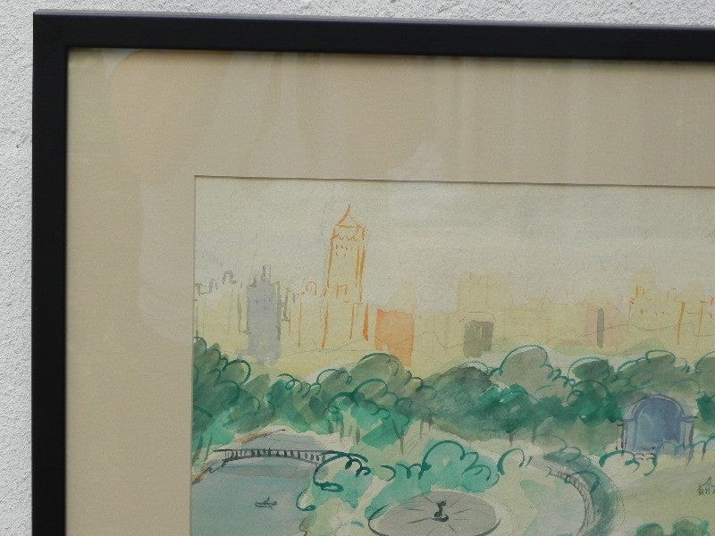 I Like Mike's Mid Century Modern Wall Decor & Art Central Park in  Greens, Large Watercolor Wall Hanging, Signed Halpert