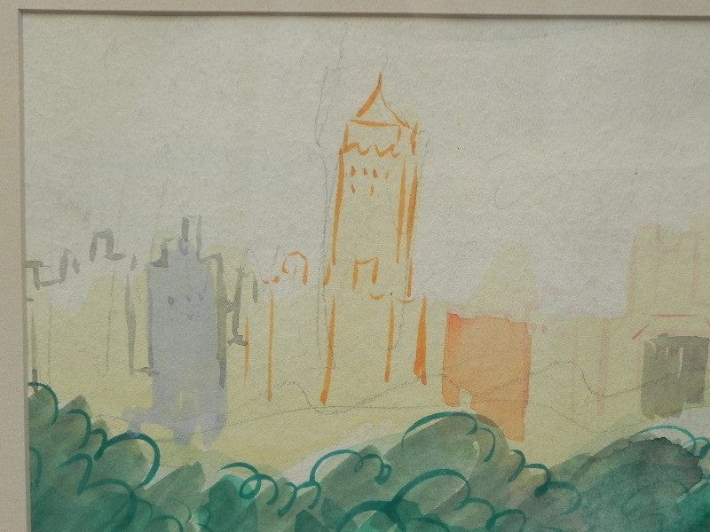 I Like Mike's Mid Century Modern Wall Decor & Art Central Park in  Greens, Large Watercolor Wall Hanging, Signed Halpert