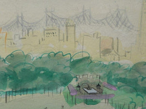 I Like Mike's Mid Century Modern Wall Decor & Art Central Park in  Greens, Large Watercolor Wall Hanging, Signed Halpert