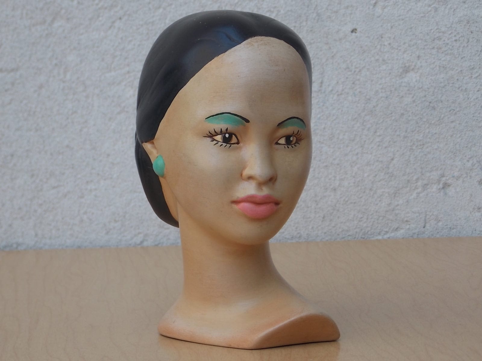 I Like Mike's Mid Century Modern Wall Decor & Art Ceramic Chalk Ware Bust of Asian Woman, Holland Mold, Hand painted, 1971