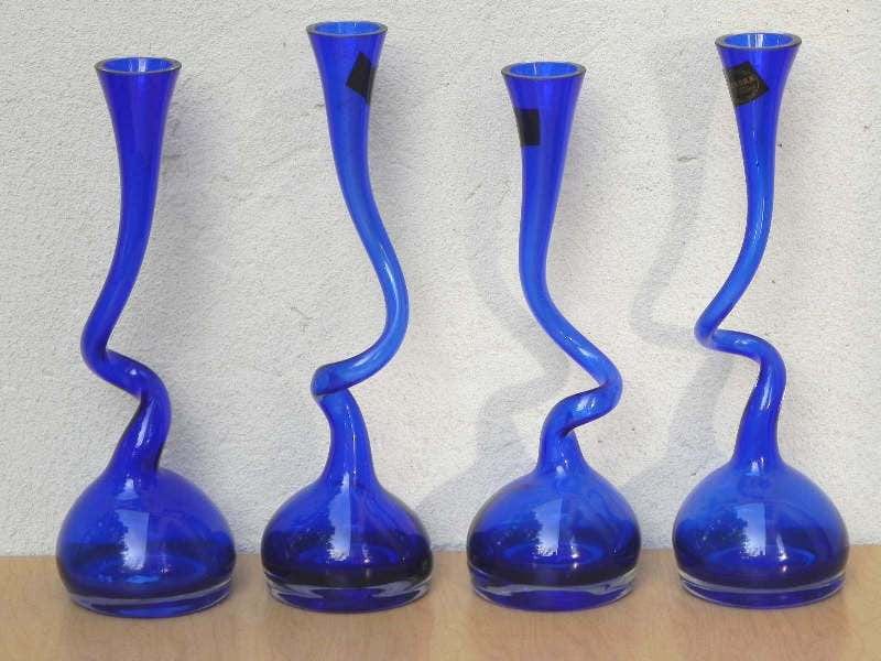 I Like Mike's Mid-Century Modern Wall Decor & Art Cobalt Blue Makora Handblown Glass Twisted Neck Vase (Price is for one)