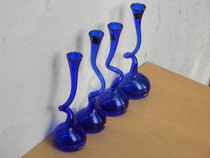 I Like Mike's Mid-Century Modern Wall Decor & Art Cobalt Blue Makora Handblown Glass Twisted Neck Vase (Price is for one)