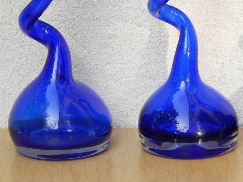 I Like Mike's Mid-Century Modern Wall Decor & Art Cobalt Blue Makora Handblown Glass Twisted Neck Vase (Price is for one)