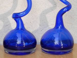 I Like Mike's Mid-Century Modern Wall Decor & Art Cobalt Blue Makora Handblown Glass Twisted Neck Vase (Price is for one)