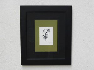 I Like Mike's Mid Century Modern Wall Decor & Art Degas Nude Pen & Ink Drawing Mated Framed, Black and Olive Green
