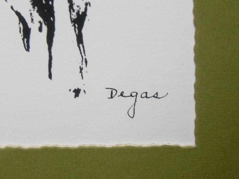 I Like Mike's Mid Century Modern Wall Decor & Art Degas Nude Pen & Ink Drawing Mated Framed, Black and Olive Green