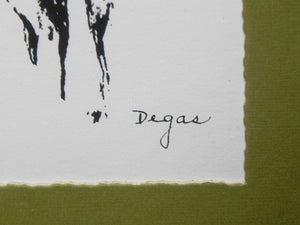 I Like Mike's Mid Century Modern Wall Decor & Art Degas Nude Pen & Ink Drawing Mated Framed, Black and Olive Green