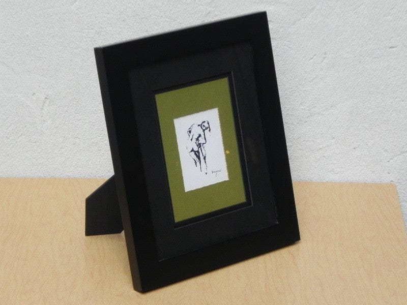 I Like Mike's Mid Century Modern Wall Decor & Art Degas Nude Pen & Ink Drawing Mated Framed, Black and Olive Green
