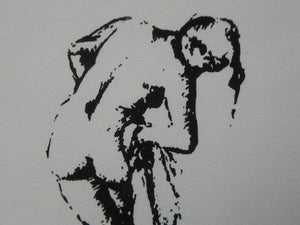 I Like Mike's Mid Century Modern Wall Decor & Art Degas Nude Pen & Ink Drawing Mated Framed, Black and Olive Green