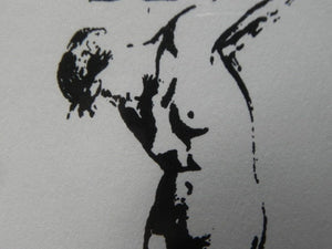 I Like Mike's Mid Century Modern Wall Decor & Art Degas Nude Pen & Ink Drawing Mated Framed, Black and Raspberry Red