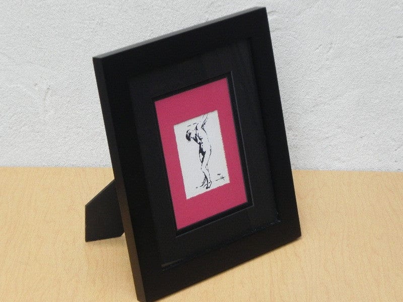 I Like Mike's Mid Century Modern Wall Decor & Art Degas Nude Pen & Ink Drawing Mated Framed, Black and Raspberry Red