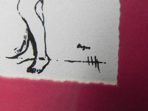 I Like Mike's Mid Century Modern Wall Decor & Art Degas Nude Pen & Ink Drawing Mated Framed, Black and Raspberry Red