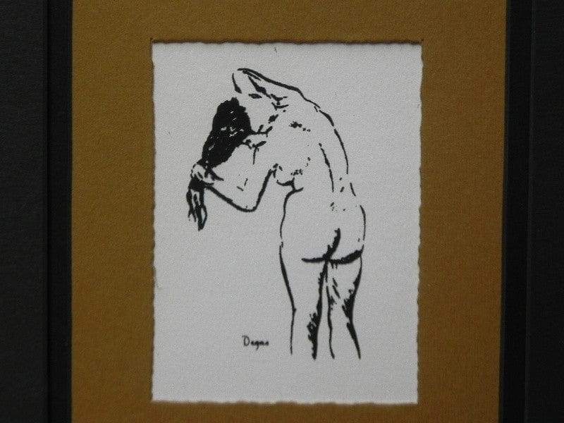I Like Mike's Mid Century Modern Wall Decor & Art Degas Nude Pen & Ink Drawing Mated Framed, Black and Sienna Brown