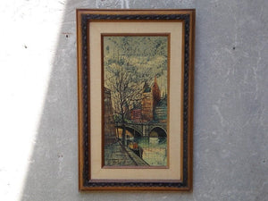 I Like Mike's Mid-Century Modern Wall Decor & Art European Bridge Scene, Oil on Canvas By A. Rosi