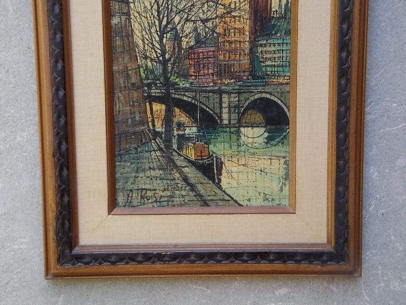 I Like Mike's Mid-Century Modern Wall Decor & Art European Bridge Scene, Oil on Canvas By A. Rosi
