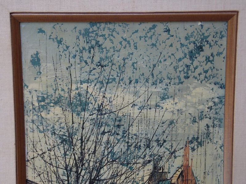 I Like Mike's Mid-Century Modern Wall Decor & Art European Bridge Scene, Oil on Canvas By A. Rosi