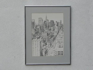 I Like Mike's Mid Century Modern Wall Decor & Art Finkenberg Pen & Ink of Manhattan Looking Toward Chrysler Building Litho Newly Framed