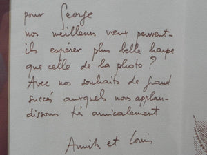 I Like Mike's Mid Century Modern Wall Decor & Art Framed Christmas Note with Drawing by Louis Fabien 1979, Cranberry and Gold, Signed