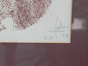 I Like Mike's Mid Century Modern Wall Decor & Art Framed Christmas Note with Drawing by Louis Fabien 1979, Cranberry and Gold, Signed